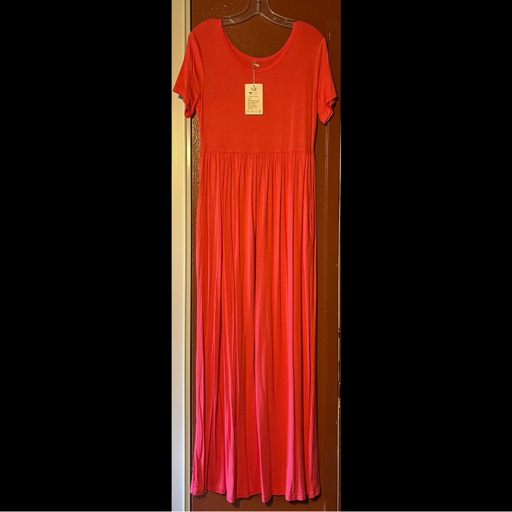 Short Sleeve Maxi Dress W/Pockets